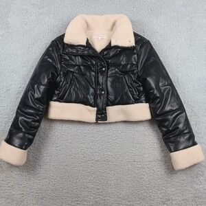 Hot & Delicious Puffer Jacket HDJ30794 Women S Black Faux Leather Sherpa Trim